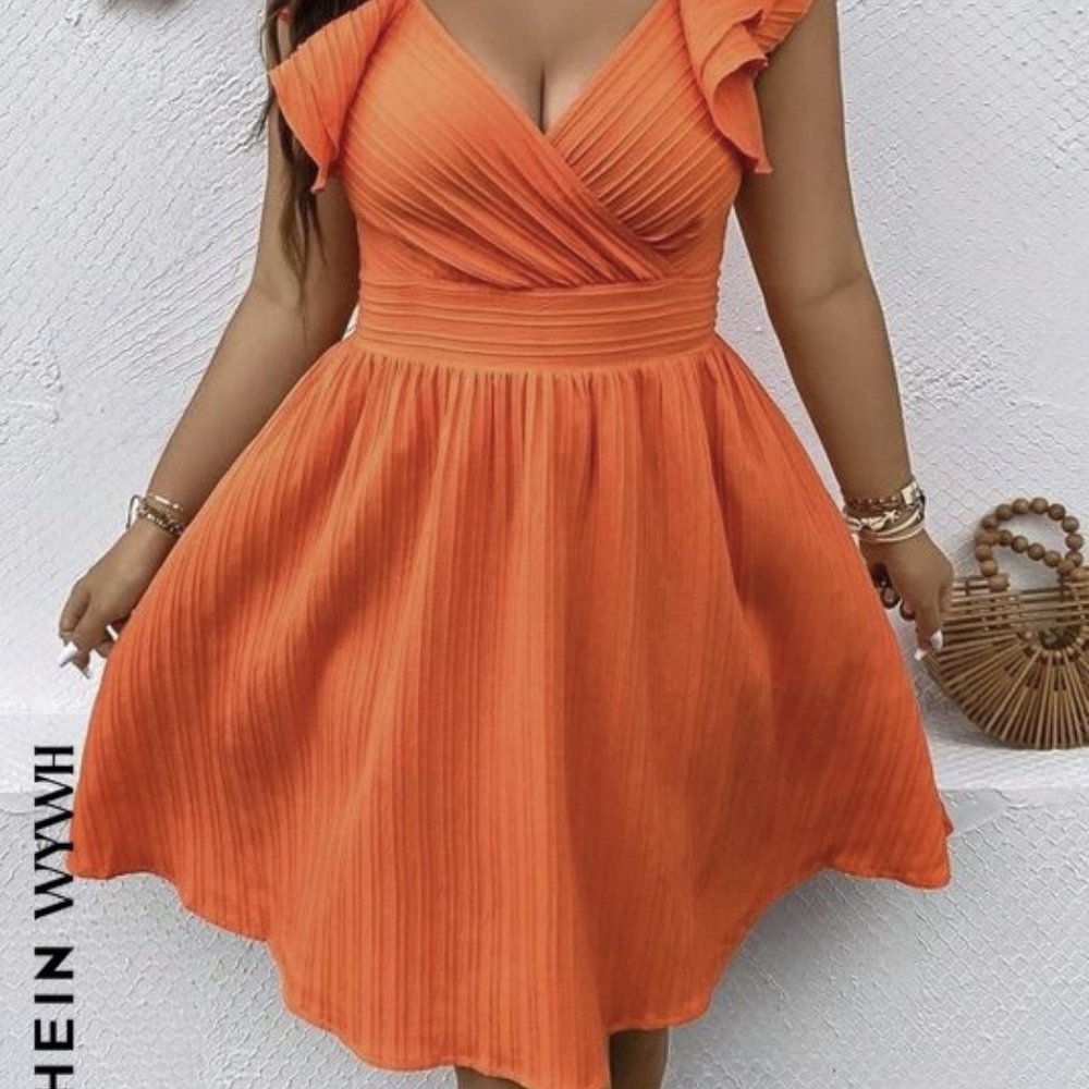 SHEIN WYWH Plus Ruffle Trim Shirred Back Dress